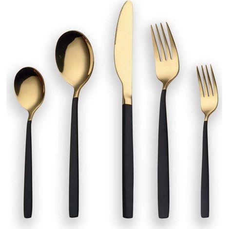 Besteckset Edelstahl 30 Service 6 Schwarz Gold 03. Gold und Schwarz (1/5)