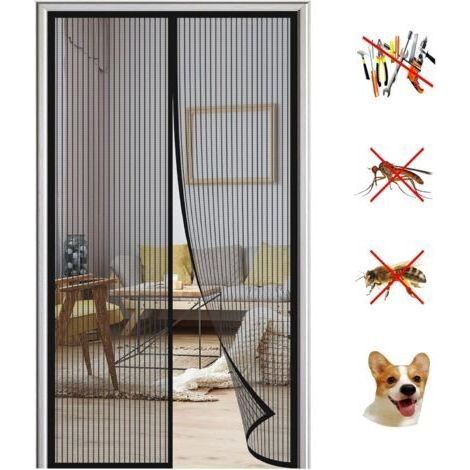 FENOPLASTICARideau de porte magnétique, rideau de porte anti-moustiques, fermeture automatique, 90210 cm, noir (1/4)