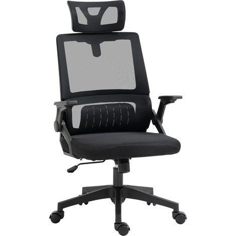 Silla de Oficina Ergonómica Ajustable, Reposacabezas Giratorio, Respaldo de Malla, Función Balancín, Negro (1/5)