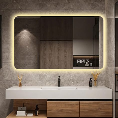 Espejo de baño 60x100 cm, con iluminación LED y función antivaho, en vidrio y metal, plateado (1/5)