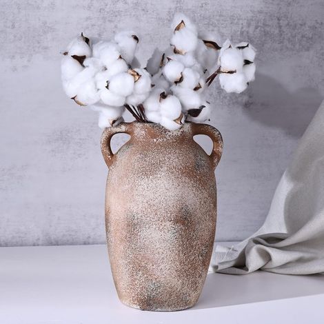 Vase Rustique en Céramique Marron avec 2 Poignées, Vases en Terre Cuite, Vase en Poterie Décoratif pour Fleurs, Décoration Maison, Table, Mariage, Salon, Étagère (1/5)