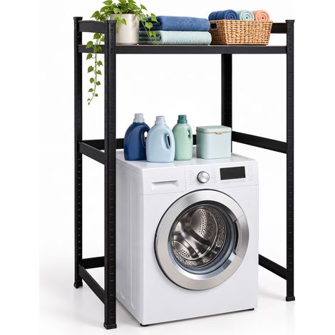 Relaxdays Estantería lavadora, (Al x An x Fon): 120 x 90 x 60 cm, 1 balda, 200 kg, acero, MDF, sistema encajable, negra (1/5)