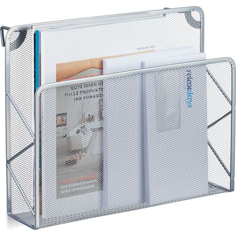 Porte-documents, journaux, mural, à suspendre, en métal, H x L x P : 28 x 35,5 x 10 cm, argenté (1/5)