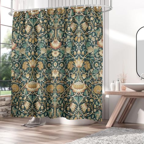 William Morris Rideau de douche en polyester imperméable à séchage rapide avec 12 crochets 180 x 180 cm (1/4)