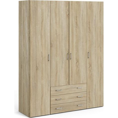 Dmora Armoire à quatre portes et trois tiroirs, couleur chêne, 154 x 59 x h200 cm, avec emballage renforcé