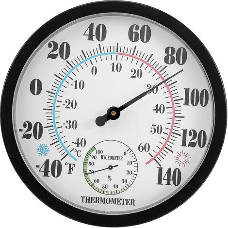 Thermomètre-hygromètre d'intérieur/extérieur pour jardin, mur ou terrasse, grand format, diamètre 10 pouces (noir) (1/4)