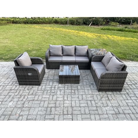 Fimous Rattan-Gartenmöbel 5 Stück Terrassenset mit Tisch und Sofa Quadratischer Couchtisch Liegestühle Loveseat sofa Beistelltisch (1/5)