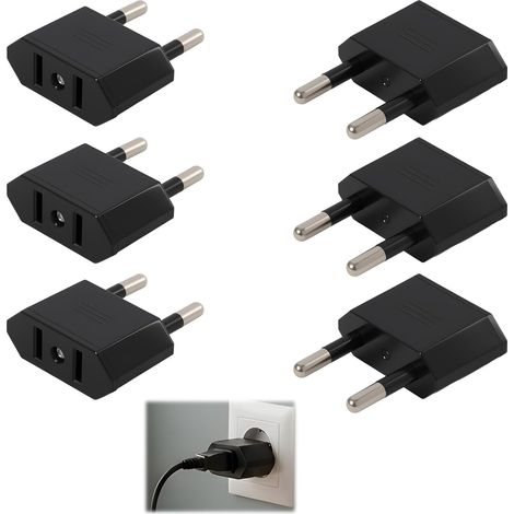 Lot de 6 Adaptateurs Secteur Prise USA vers Europe 2 Broches, Adaptateur US vers EU France Allemagne Type C E F, Convertisseur Prise Voyage Compacte 250V 6A, pour Chargeur Smartphone Ordinateur (1/5)