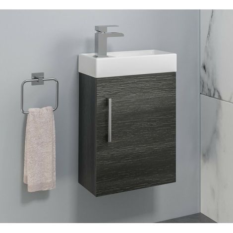 Bathroom 400mm Vanity Unit with 1 Tap hole Basin Sink Slimline Charcoal Grey Wall Hung (1/5)