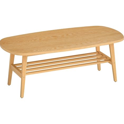 Mesa de centro ovalada con estante inferior 120 x 60 x 42 cm color madera natural (1/5)
