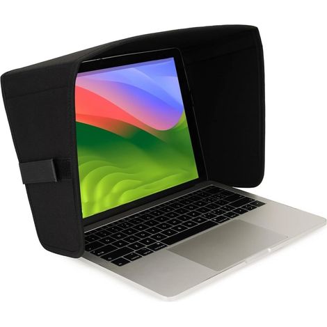 Foldable Laptop Sunshade - Anti-glare - UV protection - With soft rubber clips - For outdoor use, work, travel, home - Black - 600D Oxford - 77 x (1/5)