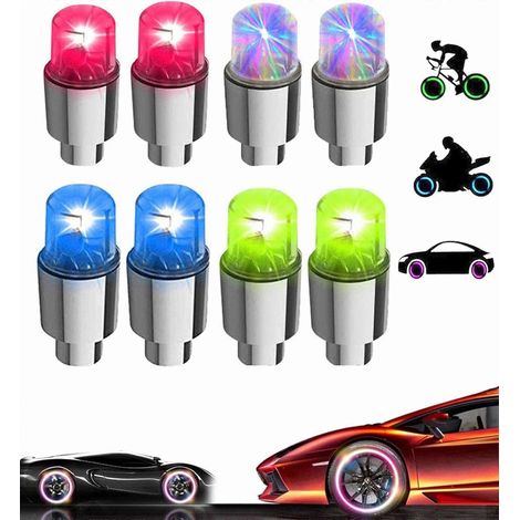 Syzplnwy Lot de 8 bouchons de valve de pneu LED phosphorescents avec lumière clignotante, compatibles avec voitures, SUV, camions, motos et vélos (colorés) (1/5)