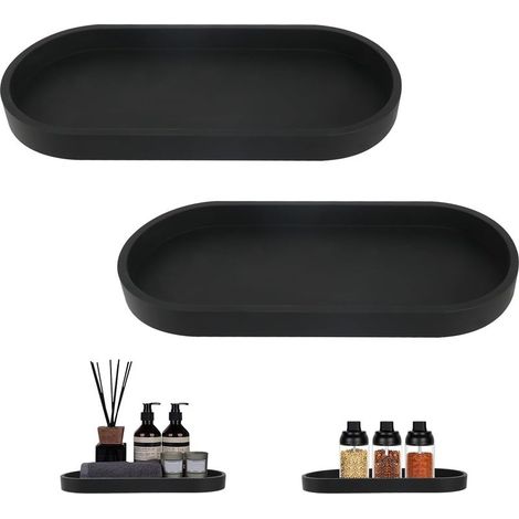 2 Pièces Plateaux de Salle de Bain Rectangulaire et Antidérapant Noir pour Vanité, Baignoire, évier de Cuisine (Ovale) (1/5)
