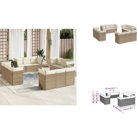 12-tlg. Garten-Sofagarnitur mit Kissen Beige Poly Rattan - Gartensofas - Outdoor Möbel - Gartenmöbel Set - Rattan Sofa - Lounge Set (1/3)