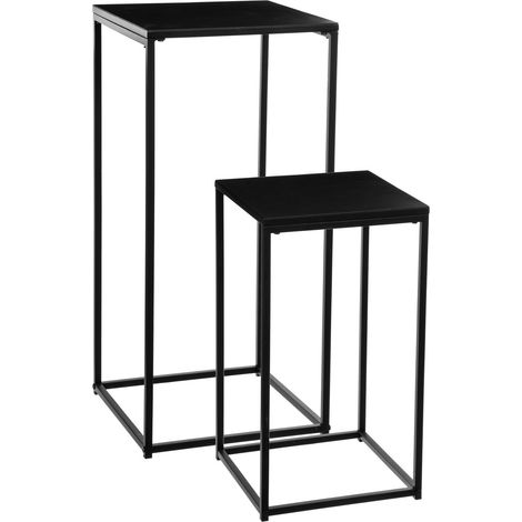 Atmosphera – Lot de 2 tables d'appoint en acier noir – Dimensions 34x34x74 cm et 30x30x54,5 cm – Design épuré et courbes fines