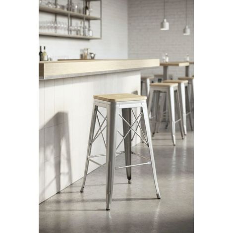 Taburetes Altos - Taburete Valix Madera Natural 76 cm - Gris metalizado (1/5)