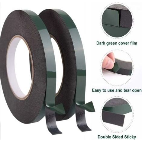 Ruban adhésif double face mousse noire 12mm – Lot de 2 rouleaux 10m – Adhésion durable pour montage de garnitures et plaques d'immatriculation (1/5)