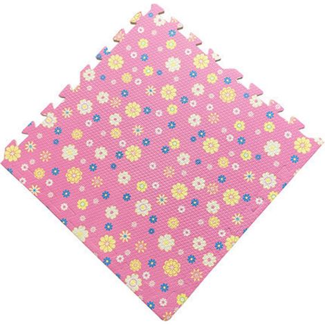 dalles de sol en mousse imbriquées EVA tuiles puzzle pour salle de sport à domicile entraînements motif fleur 30x30 cm 12 Rose (1/5)