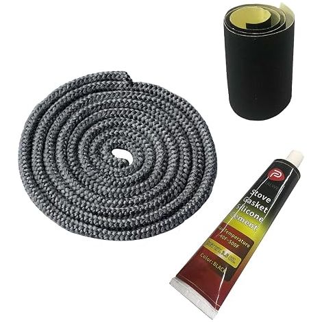 Joint de poêle à Bois, kit de Joint de Porte de poêle à Bois 6 mm, Joint en Fibre de Verre résistant aux Hautes températures, Corde de Remplacement pour poêle ou cheminée, Longueur 1,8 m (1/5)