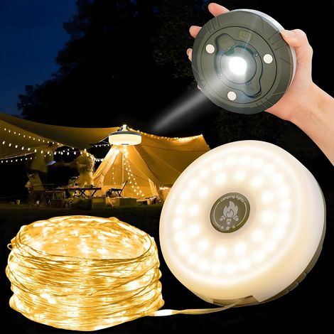 Guirlande pliable 10 M, lanternes LED, étanches, rechargeables USB, camping