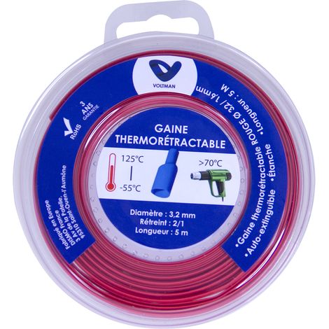 Gaine thermorétractable 5m - Ø3,2/1,6mm - Rouge - Voltman