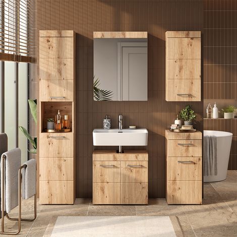 Set mobili bagno Luna, Quercia Wotan, 5 parti, Vicco