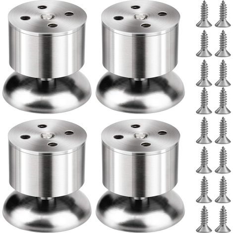 Lot de 4 pieds de meubles réglables en acier inoxydable avec vis (hauteur réglable de 0 à 10 mm) pour bureau, maison, bureau, cuisine, canapé, lit, table (1/5)