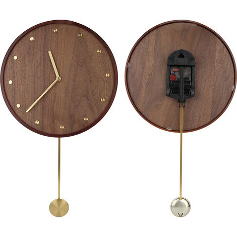 Horloge murale silencieuse en bois : Une nouvelle horloge minimaliste moderne en bois et cuivre, avec un cadre en métal et des index en laiton. (1/5)