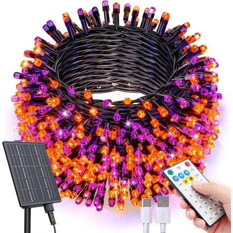 Aktualisiert Solar Weihnachtsbeleuchtung Außen,42M 400LED Orange Lila lichterkette Außen Solar mit Fernbedienung,19Modi IP65 Wetterfest Solarlichterkette Aussen für Balkon Hof Weihnachtsdeko (1/5)