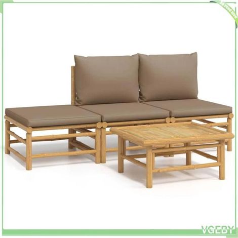 Salon de jardin - FAFEICY - 3155139 - bambou - modulable - coussins taupe (1/5)