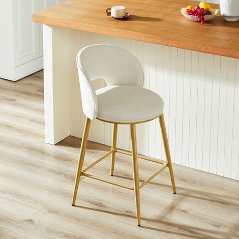 Tabourets de bar modernes — Design à dossier ouvert associé à des structures en métal doré — Assises confortablement rembourrées  idéaux pour les cuisines, les bars et les espaces de vie (Lot de 2)