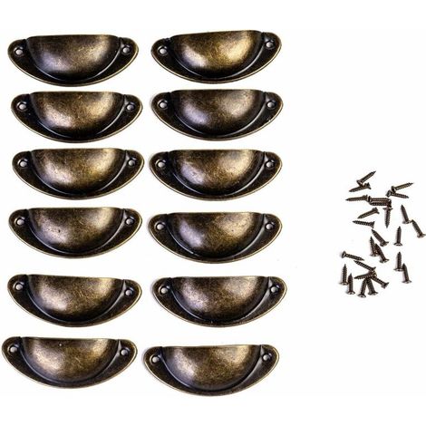 Poignée de tiroir en forme de coquillage, poignée de meuble en bronze, poignée de meuble antique semi-circulaire avec vis pour tiroirs, armoire, armoire à pharmacie (12) (1/5)