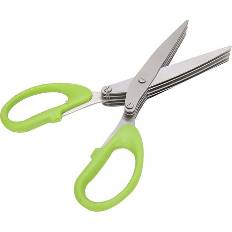 Ciseaux de cuisine multifonction 5 lames avec manche vert pour herbes et oignons (1/5)