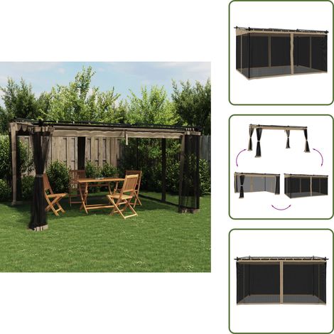 Pavillon mit Netzwänden Taupe 4x3 m Stahl - Gartenzauber - Outdoor Pavilion - Sommergarten - Grillplatz - Terrasse Überdachung (1/5)