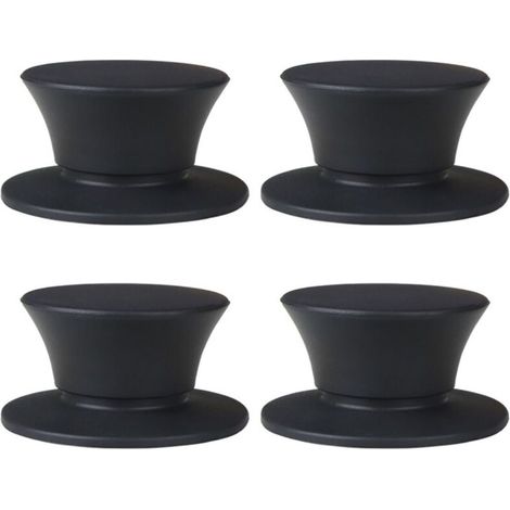Juego de 4 asas de silicona para tapas de ollas, pomos de repuesto universales, resistentes al calor, sin BPA, con tornillos y juntas de acero inoxidable (negro).