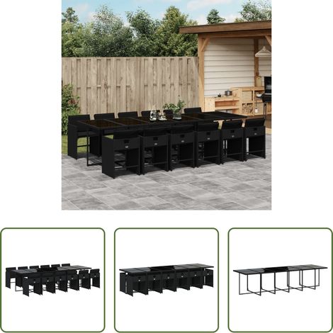 Chaises de jardin - Ensemble à manger de jardin 13 pcs coussins noir résine tressée (1/5)