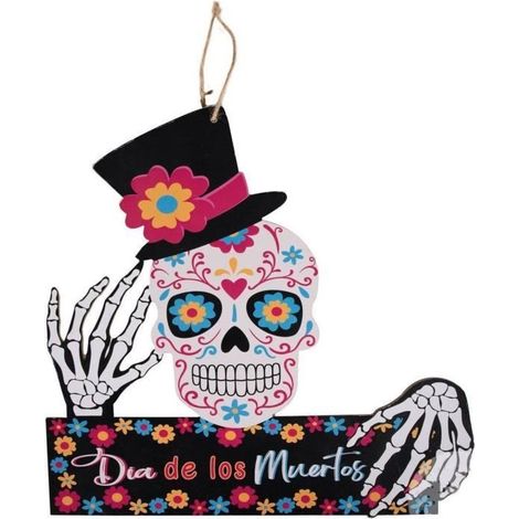 Pancarte - P'TIT Clown - Day of the Dead - 37cm - Multicolore - Bois