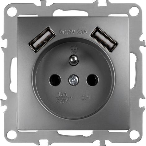 Toolight Single Grounded Socket + 2x Usb-a Oste Jnh003-g Grey (1/5)