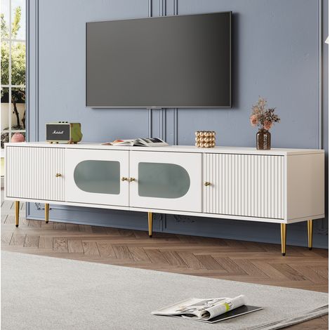 Mobile TV 170x35x50 cm in pannelli di legno bianchi, con contenitore per soggiorno FloraGrace (1/5)