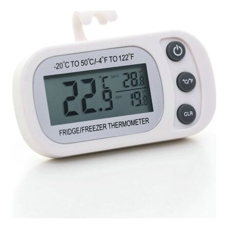 BUNTHAUS Thermomètre de réfrigérateur Affichage LCD Thermomètre de congélation étanche numérique avec crochet magnétique Thermomètre de réfrigérateur blanc ( 20 50 ℃),88.4x61.1x23.9mm (1/4)