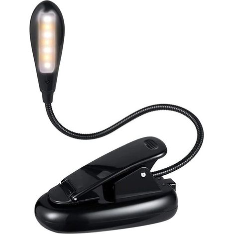 Lampe de lecture avec protection oculaire et pince, lampe de chevet flexible, rechargeable par batterie/USB (noire) (1 pièce) (1/5)