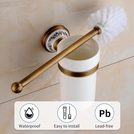 Brosse de toilette murale avec support en laiton bronze antique, design en porcelaine, accessoires de salle de bain (1/5)