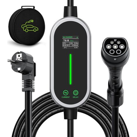 Chargeur Voiture Electrique 3,6kW 10m, 6-16A Cable Recharge Voiture Electrique, Portabilité Cable Type 2 avec Affichage LED et Sac, Compatible avec EV/PHEV IEC 62196-2 (1/5)