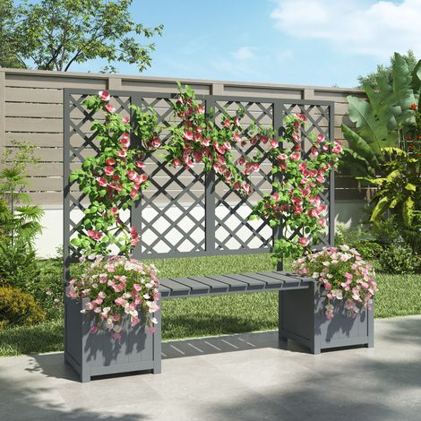 Jardinera con celosía y asiento de madera maciza 169 cm OKMYHOME (1/5)