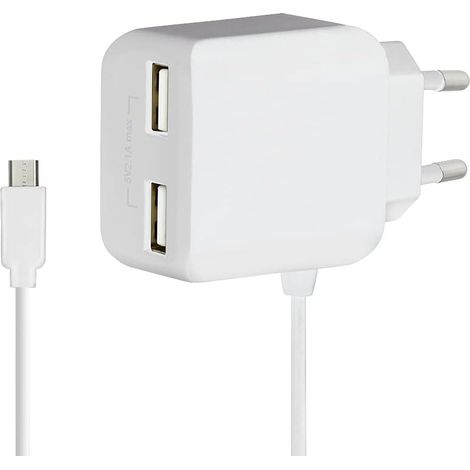 Cargador de pared USB de 10,5 W con 2 puertos USB-A y cable micro USB LogiLink de 1 m, color blanco. (1/5)