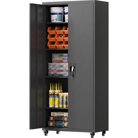 HOMCOM Metal Storage Cabinet with Removable Wheels and Adjustable Shelves (1/5)