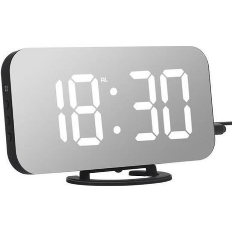 EASYCOMFORT Réveil numérique de Miroir LED pour Snooze de contact activé par chargeur de téléphone,Luminosité Réglable, Double Ports USB (1/4)