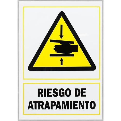 Señal adhesiva riesgo de atrapamiento PLÁSTICO 21x29 cm alta visibilidad amarilla y negra