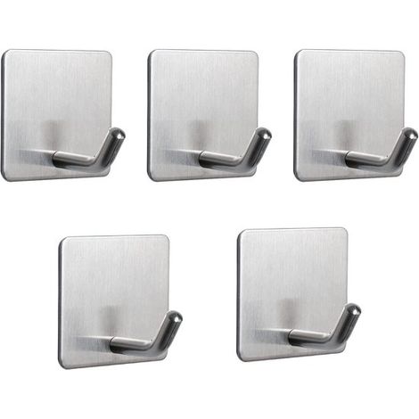 Confezione da 5 ganci autoadesivi resistenti per pareti, ganci portasciugamani e appendiabiti per ante di armadi, in acciaio inossidabile, impermeabili, autoadesivi, ideali per la cucina. (1/5)