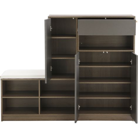 Panca scarpiera con seduta imbottita e ripiani regolabili, grigio, 140 x 35 x 110 cm (1/5)